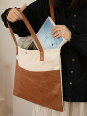 White&Brown Canvas Tote Bag