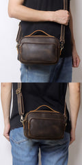 Mens Small Crossbody Bag with Handle Small Mens Crossbody Bag Brown Leather Small Crossbody Bag for Men - iwalletsmen