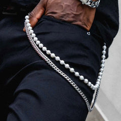 Pearl Wallet Chain Womens Ball Wallet Chain Long Double Wallet Chain - iChainWallets