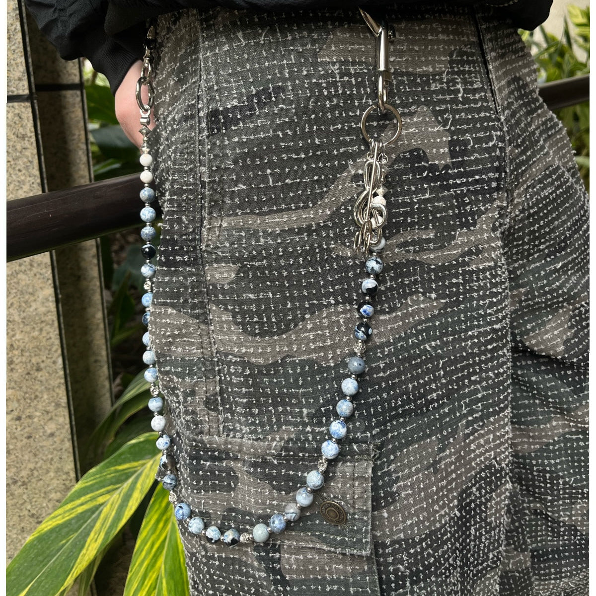 Blue Stone Bead Wallet Chain Long Blue Beaded Wallet Chain - iChainWallets