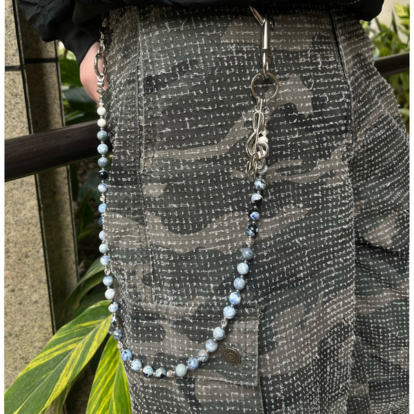 Blue Stone Bead Wallet Chain Long Blue Beaded Wallet Chain - iChainWallets