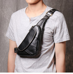 genuine leather sling bag for men Black Leather Sling Bag for Men Mens Chest Bag Crossbody Chest Bag Chest Crossbody Bag 