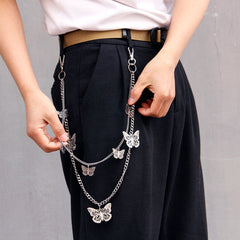 Cute Womens Butterfly Jeans Chain Silver Double Layers Butterfly Wallet Chains Panties Chain For Men