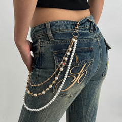 Pearl Wallet Chain for Women Triple Wallet Chain Gold Womens Ball Wallet Chain - iChainWallets