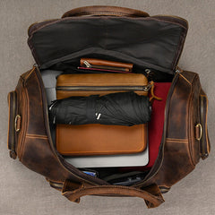 Brown Weekend Bag Small Leather Weekender Bag for Men Long Weekend Shoulder Bag - iwalletsmen