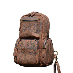 Dark Brown Sling Leather Backpack - iwalletsmen