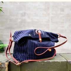 Womens Jeans Shoulder Bag Blue Striped Denim Leather Crossbody Bag for Men Striped Messnger Bag - Feltify