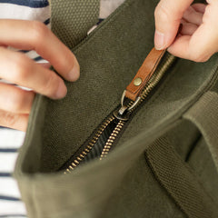 Inside of Army Green Canvas Large Tote Bag