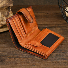 Brown Vertical Leather Wallet with Buckle for Men 