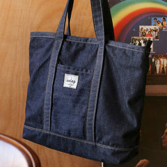 Womens Blue Denim Large Tote Bag Denim Handbag Denim Large Tote Shoulder Bag for Men Women