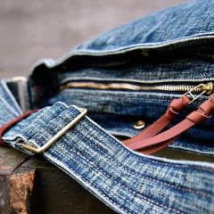 Blue Denim Messnger Bag Washed Distressed Womens Large Jeans Shoulder Bag Large Denim Crossbody Bag for Men - Feltify