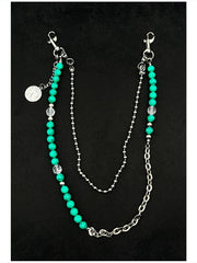 Beaded Wallet Chain Green Turquoise Stone Ball Wallet Chain Double Wallet Chain - iChainWallets