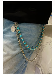 Blue Turquoise Beaded Wallet Chain Ball Wallet Chain Double Wallet Chain - iChainWallets
