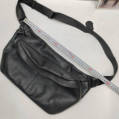 Black Leather Large Sling Backpack - Material Close-up