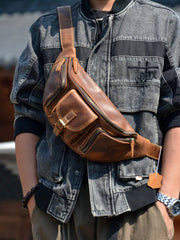Brown Leather Extra Large Waist Pack - iwalletsmen