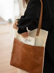 White&Brown Canvas Tote Bag