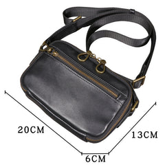 Black Small Messenger Bag Men's Black Leather Messenger Bag Small Black Leather Crossbody Bag - iwalletsmen