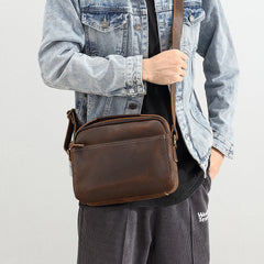 Dark Brown Leather Crossbody Bag for Men 