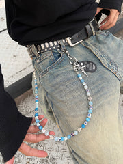 Blue Ball Pants Chain Ball Wallet Chain Stone Beaded Wallet Chain Cross Bead Wallet Chain - iChainWallets