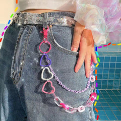 Cute Womens Rainbow Plastics Double Layers Pants Chain Colorful Light Jeans Chains For Women