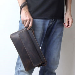 Mens Leather Crossbody Bag Clutch Vintage Shoulder Clutch Bag - iwalletsmen