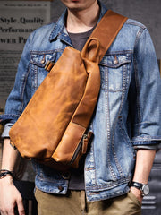 Large leather sling backpack for big guys - front quick-access pocket