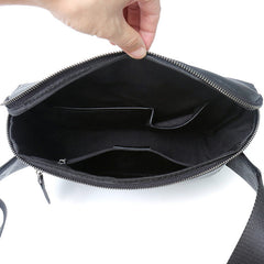 Black Leather Messenger Bag - Interior View