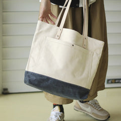 Women White Beige&Navy Canvas Shopper Tote Bags Canvas Tote Shoulder Bag Handbag for Mens