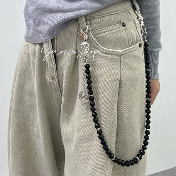 Black Beaded Wallet Chain 