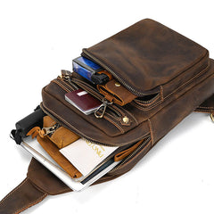 Vintage Brown Leather Sling Bag for Men - iwalletsmen