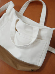 White&Khaki Canvas Handbag Womens Canvas Tote Bag