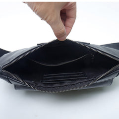 Black Leather Waist Bag Internal Structure Card Slots