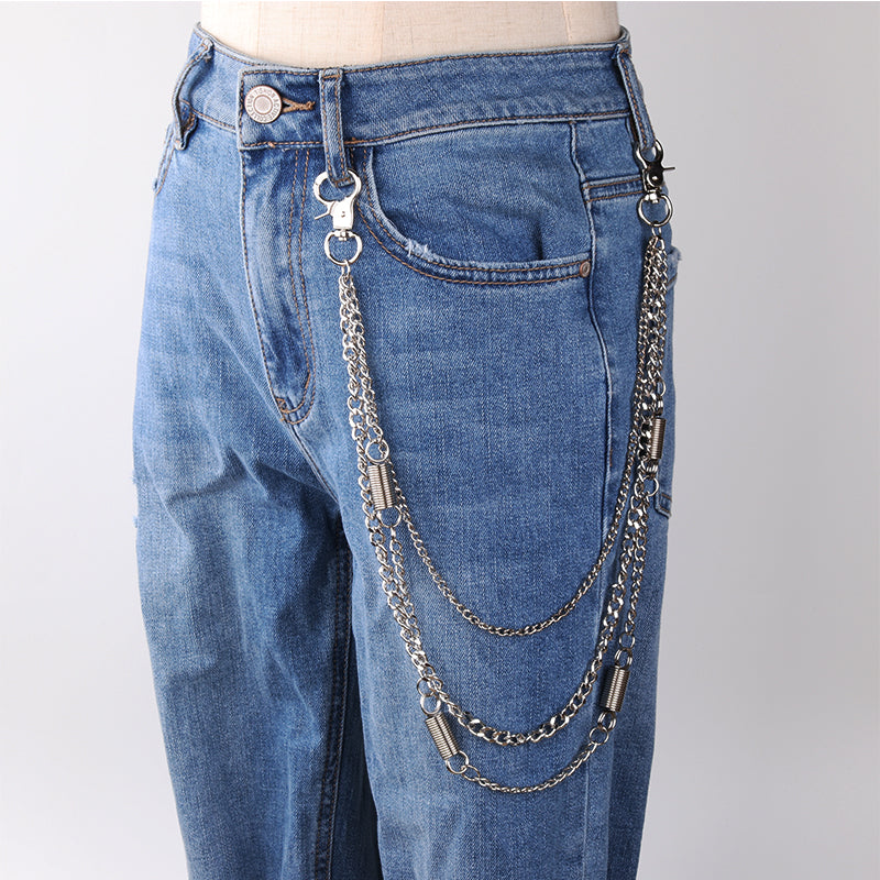 Womens Long Jeans Chains Silver Three Layers Long Pants Chain With
