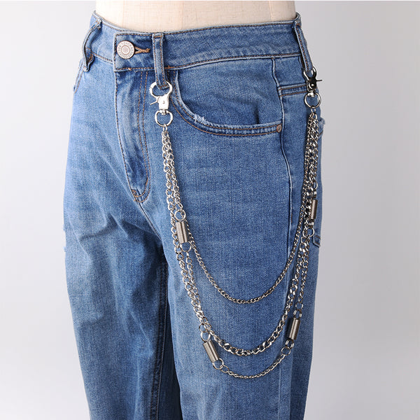 Womens Long Jeans Chains Silver Three Layers Long Pants Chain With Springs For Women