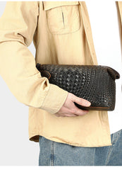 Braided Pattern Leather Toiletry Bag Men's Brown Leather Toiletry Bag Full Grain Leather Toiletry Bag - iwalletsmen