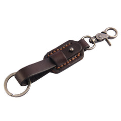 leather keychain strap​ Dark Brown Handmade Leather Key Fob Men's Leather Keychains Cool Keychains for Car Keys 