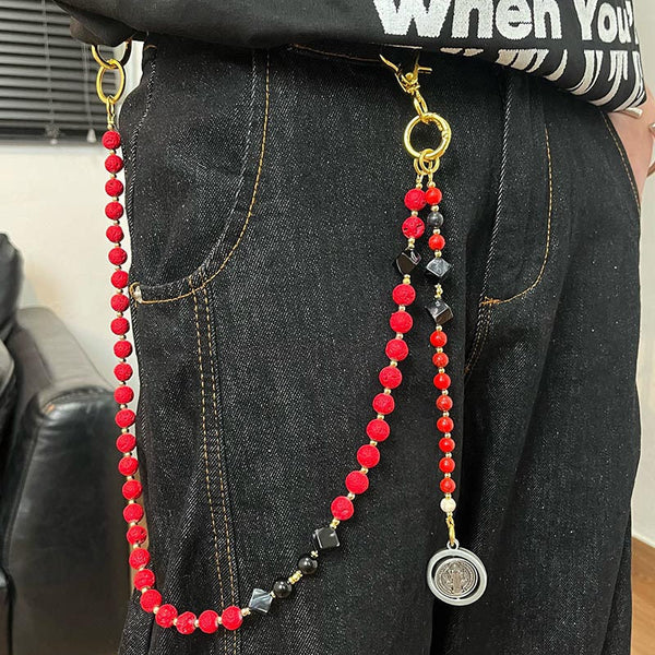 Red Lavastone Beaded Wallet Chain Long Bead Wallet Chain for Women - iChainWallets