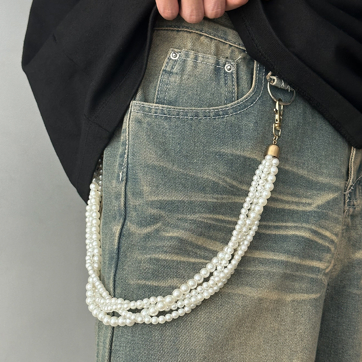 Pearl Wallet Chain Quadruple Beaded Wallet Chain 