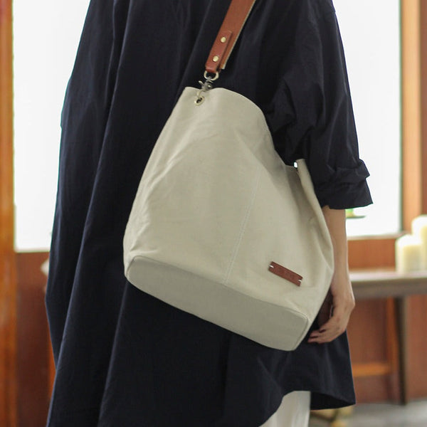 Womens White Canvas Tote Bag Canvas Shoulder Bag Canvas - Front View