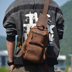 Dark Brown Sling Leather Backpack - iwalletsmen