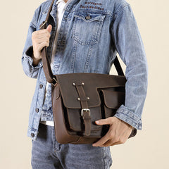 Brown Leather Messenger Bag - Close-up