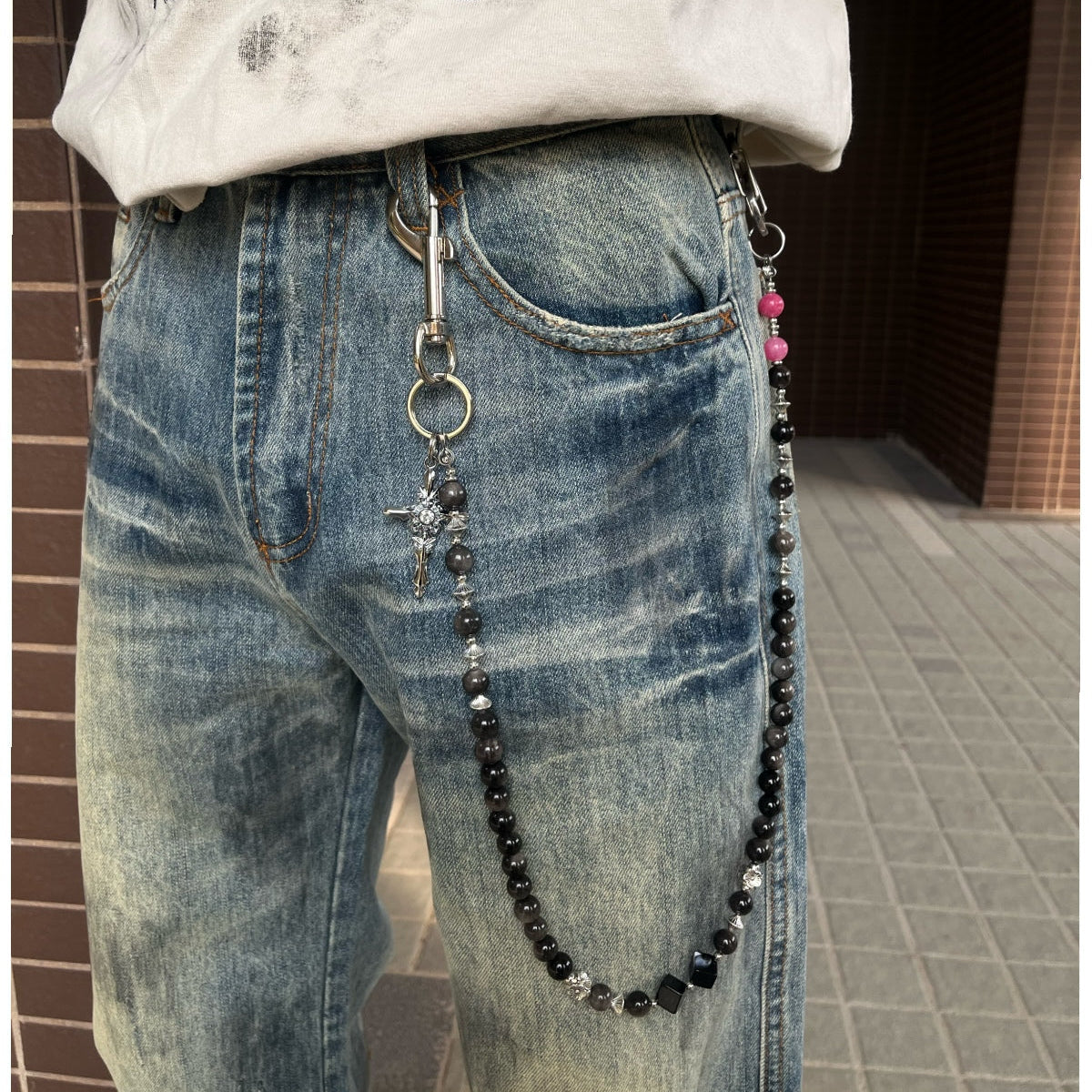 Black Turquoise Stone Bead Wallet Chain Beaded Wallet Chain - iChainWallets