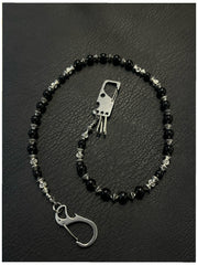 Black Beaded Wallet Chain Turquoise Stone Bead Wallet Chain - iChainWallets
