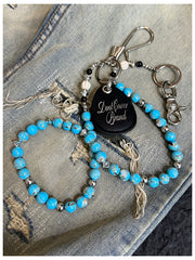 Blue Green Ball Wallet Chain Ball Pants Chain Turquoise Stone Beaded Wallet Chain Bead Wallet Chain - iChainWallets