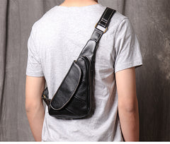 leather sling bag men Black Leather Sling Bag for Men Mens Chest Bag Crossbody Chest Bag Chest Crossbody Bag 