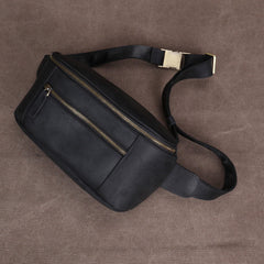 Black Leather Waist Bag for Men