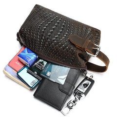 Braided Pattern Leather Toiletry Bag Men's Brown Leather Toiletry Bag Full Grain Leather Toiletry Bag - iwalletsmen