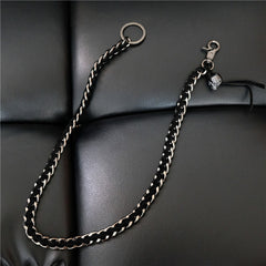 cool keychains for guys Cool Metal Braided Leather Wallet Chain Black Wallet Chain Skull Wallet Chain