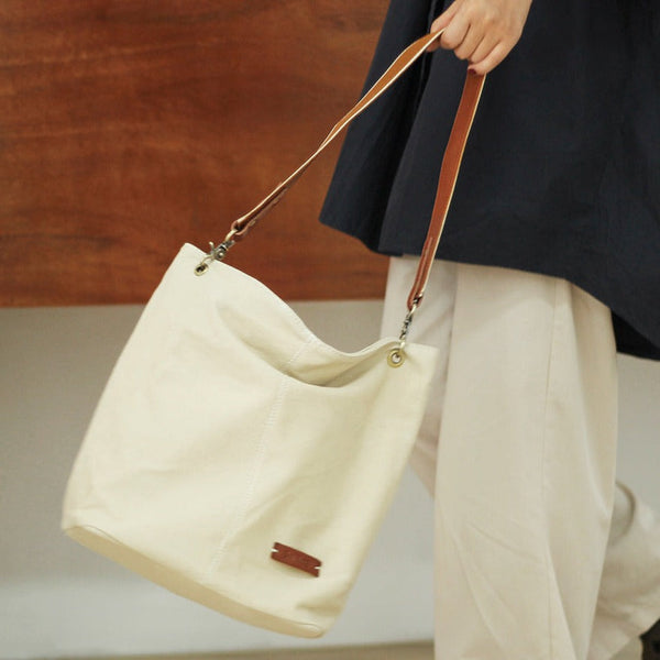 Womens White Canvas Tote Bags Canvas Shoulder Bag Canvas - Front View