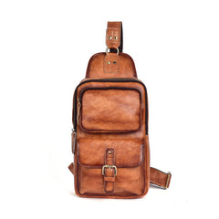 Brown Leather Chest Bag for Men Mens Chest Crossbody Bag Leather Cross Chest Bag Men's - iwalletsmen